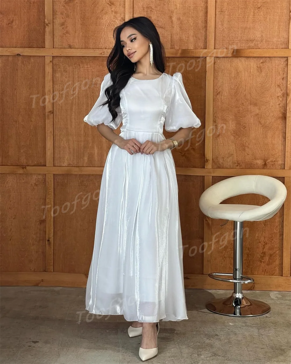 Toofgon A Line فساتين حفلات قصيرة مخصصة الأورجانزا الدانتيل يصل الطيات مناسبة رسمية مساء حفلة العروس فساتين الزفاف