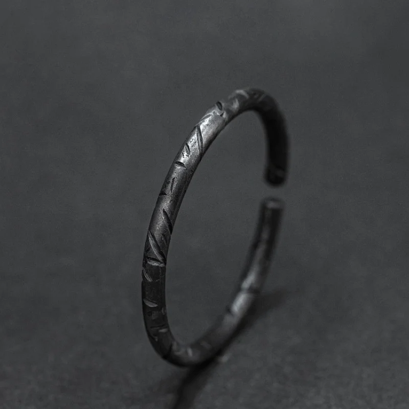 Trendy Black Carving Bamboo Bangle For Men Jewelry Retro Bangle Male Hand Wrist Accessories Open Bracelet For Boyfriend Gift