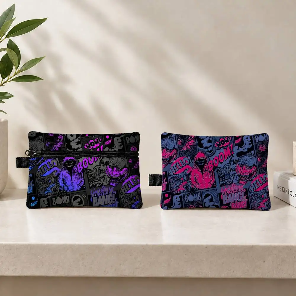 Comic Graffiti Boy Boom Bang Waterproof Zippered Coin Purse – Lightweight Hanging Wallet For Coins ID Cards