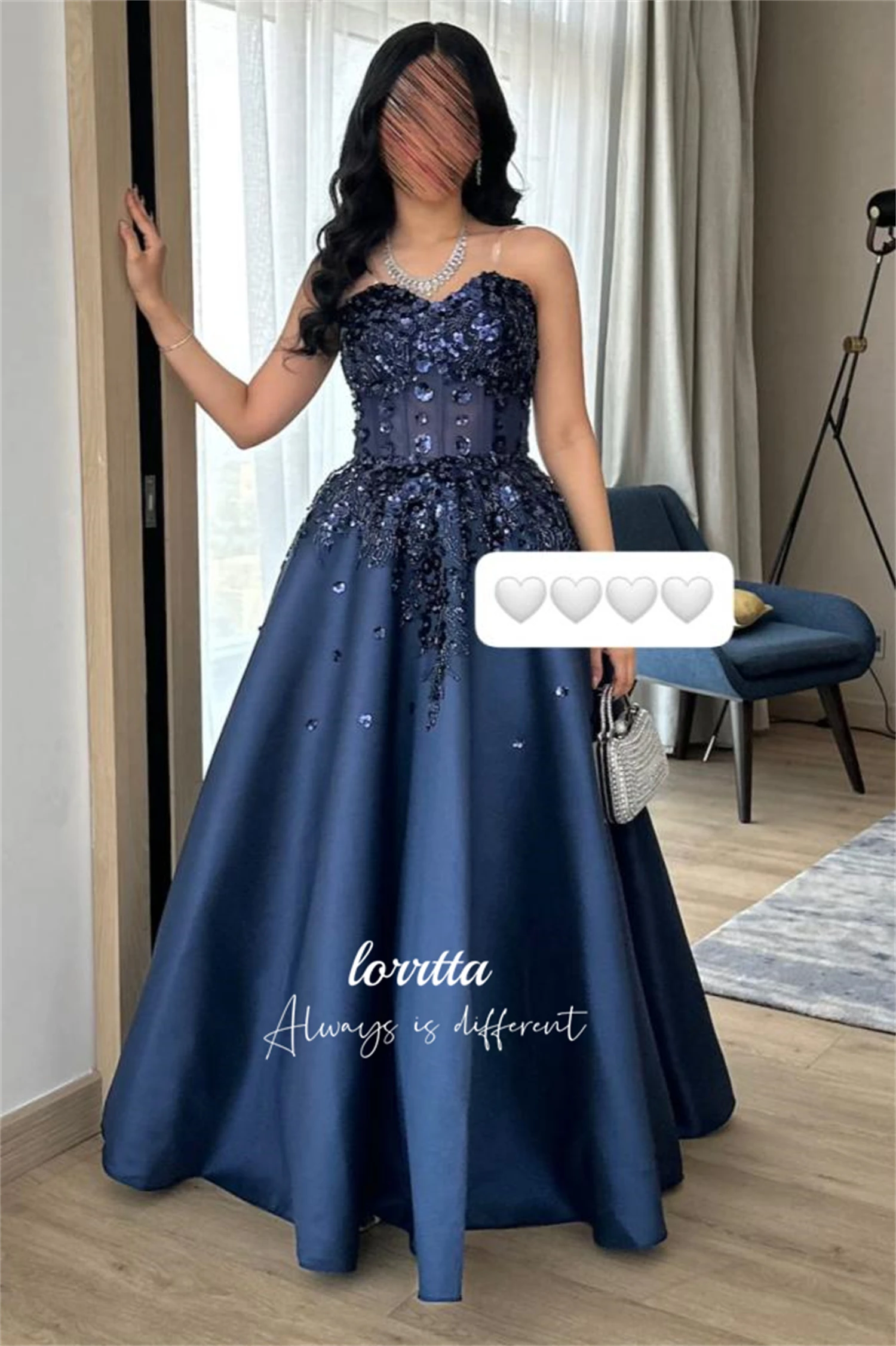 

Lorrtta Dark Blue Glitter Decoration Eid Dress Evening Party Line A Elegant Long Dresses Woman vestidos de novia Customized