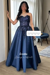Lorrtta Dark Blue Glitter Decoration Eid Dress Evening Party Line A Elegant Long Dresses Woman vestidos de novia Customized