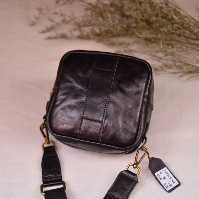 AETOO Three-dimensional small square bag men\'s pleated crossbody leather personality shoulder bag lightweight storage multi-lay