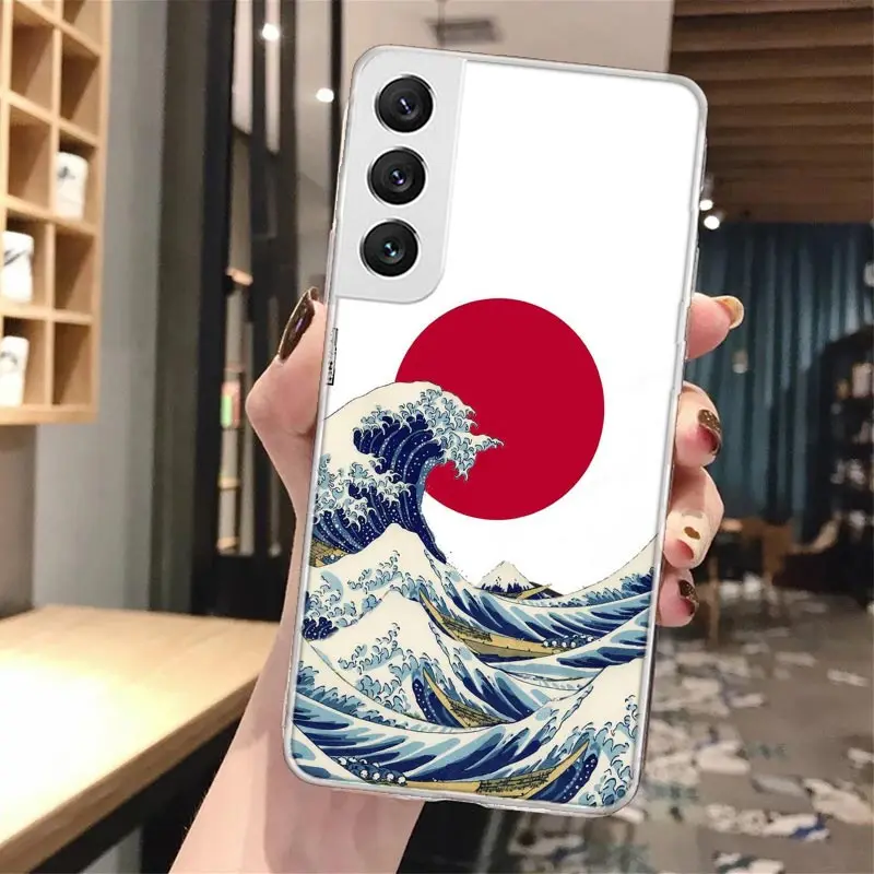 Japanese Style Wave Art Soft Phone Case For Samsung Galaxy S23 S22 Ultra S21 Plus S20 FE S10 Lite S9 S8 + S10E S7 Edge Pattern C