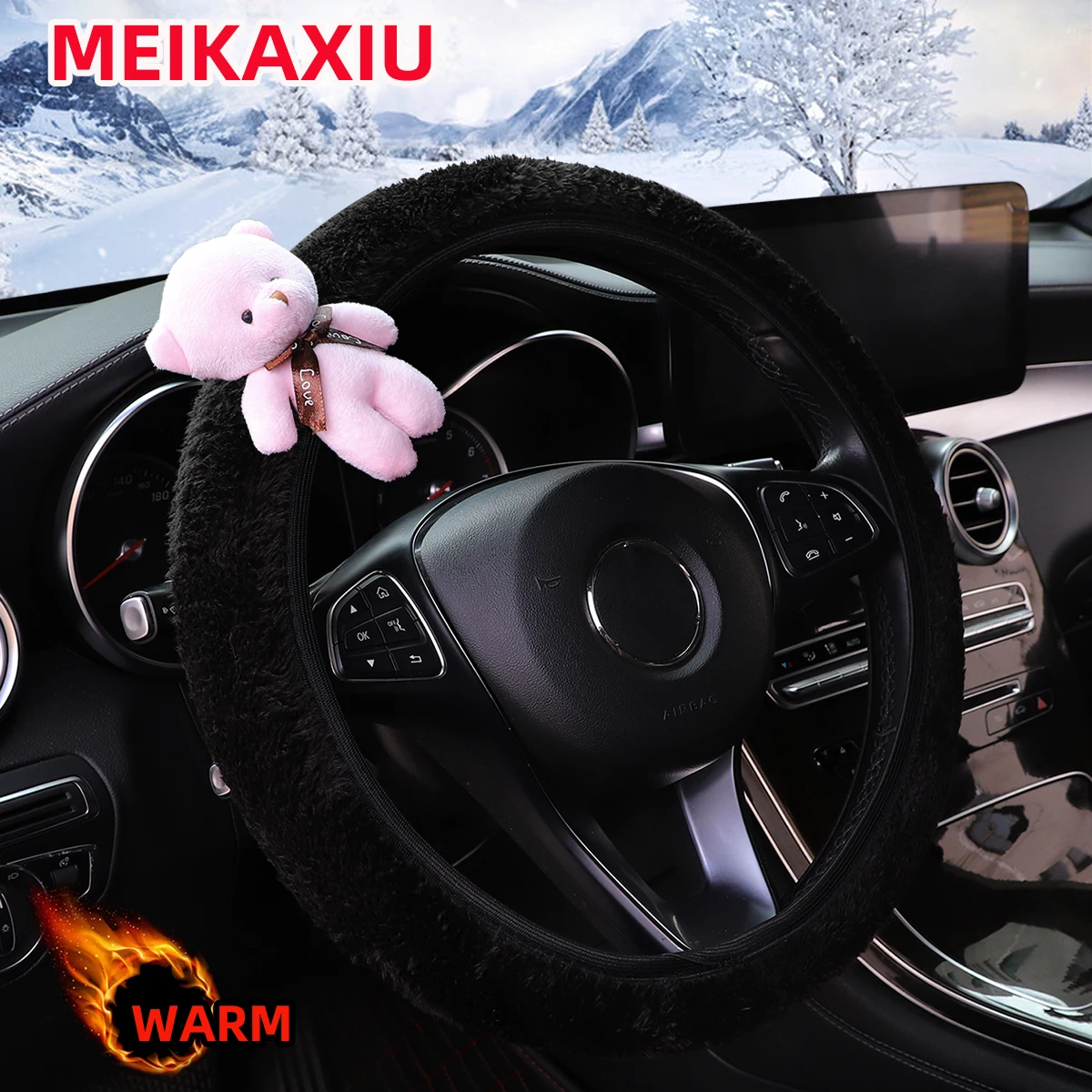 Damen-Lenkradbezug, niedliche Tier-Themen – Kaninchen, Welpe, Wolke, Panda, Bär, Eisbär, Pelz-Design, kein Innenring – Detail 6
