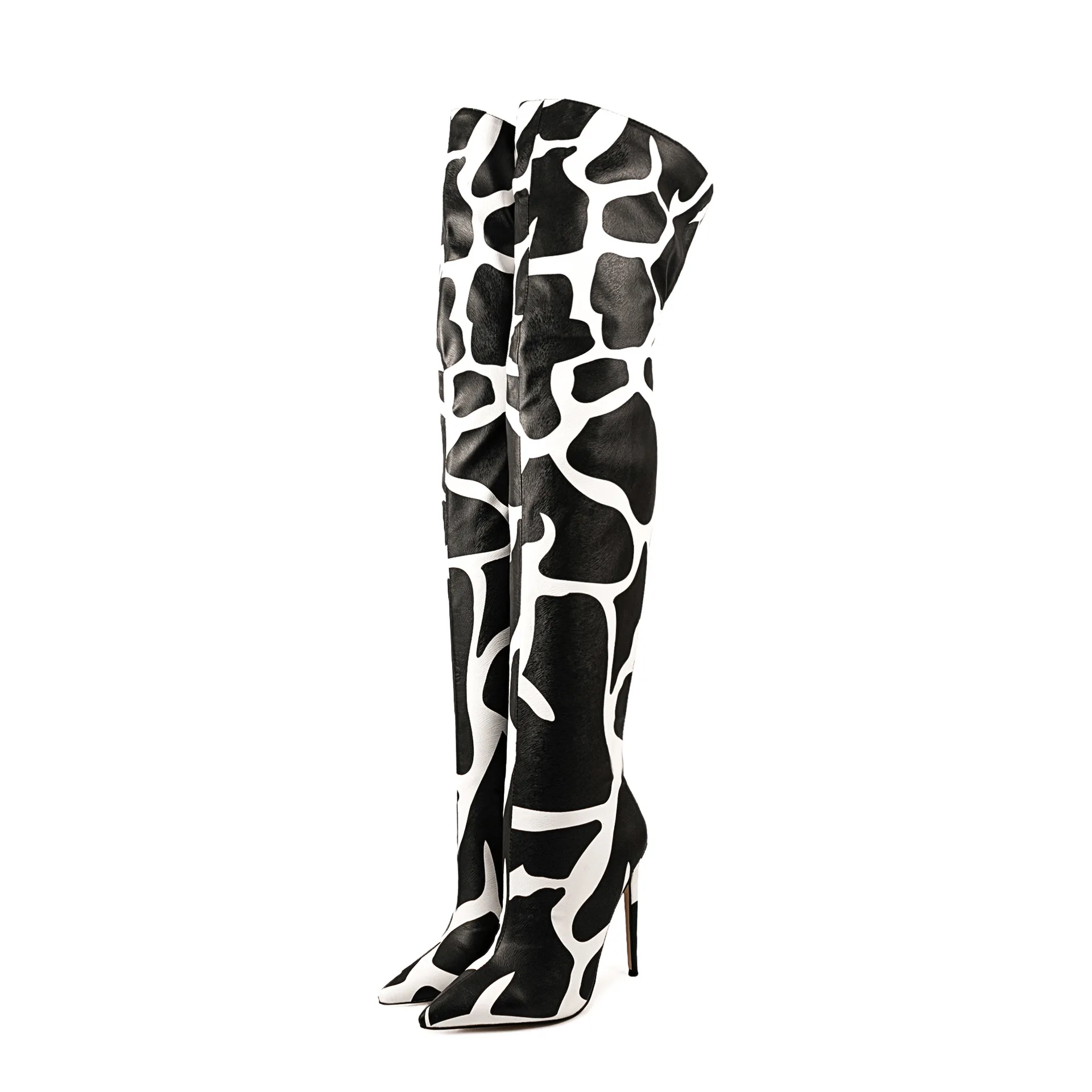 

Women's Giraffe-Print Over-The-Knee Boots Pointed Toe Stiletto Heel Thigh-High Boots Edgy Nightclub & Statement Footwear