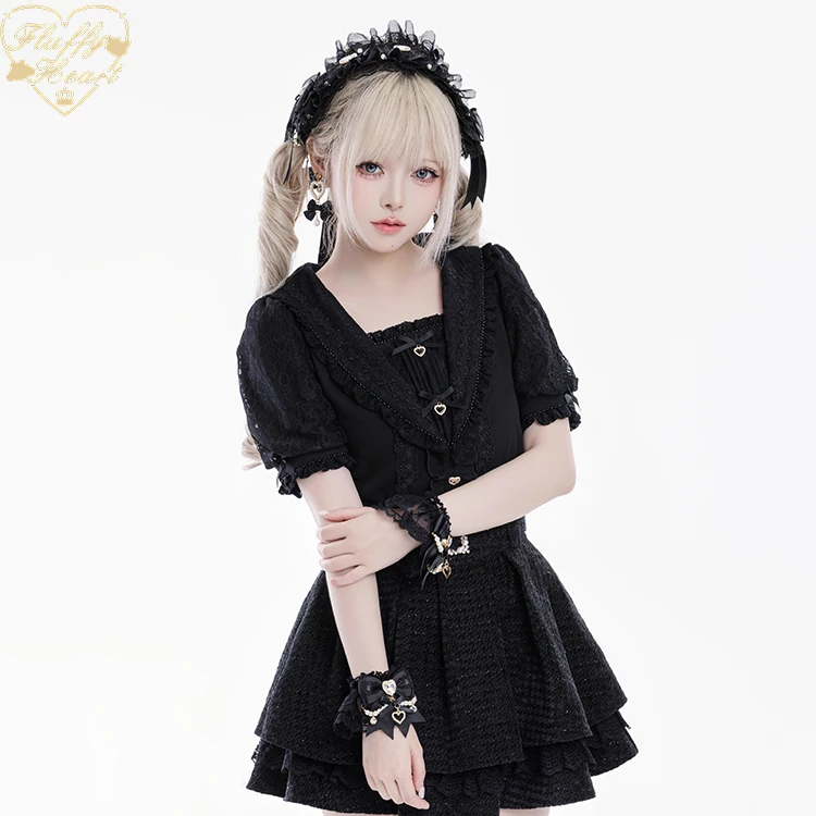Japanese Mine Mass-Produced Black and White Shirt Summer Girl's Subculture Sweet Cute Bow Navy Collar Lolita Blouses Y2K Top