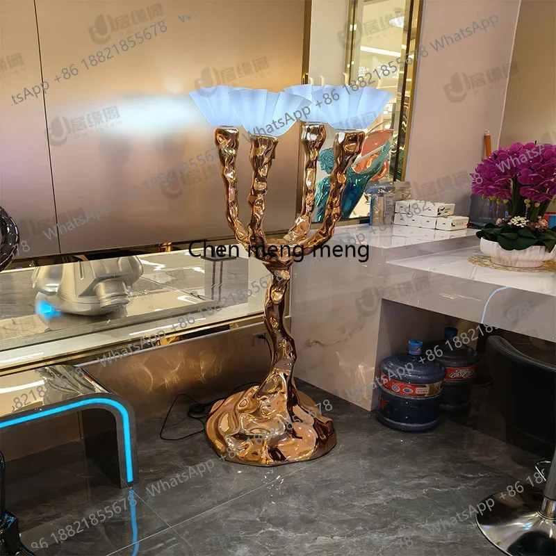 

Modern art branch flower floor living room decoration creative electroplated gold fiberglass ornament