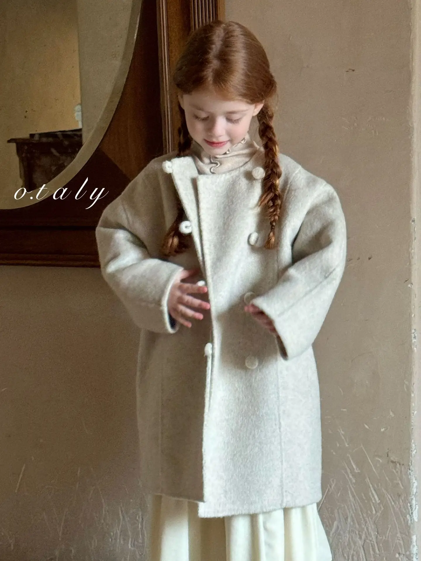 2024 Autumn and Winter New Children Clothing Children Wool Long Coat Girls Handmade Wool Double-sided Intimate Coat