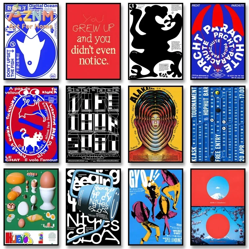 

AZNM Retro Graphic Design Canvas Wall Art Print, Frameless Single Panel Vintage Pop Art Poster with Typography & Abstract Illust