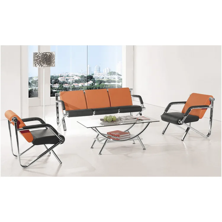 Divano in cotone a forma di arte in pelle con struttura in ferro, combinazione di divani a tre posti e due posti, ufficio semplice