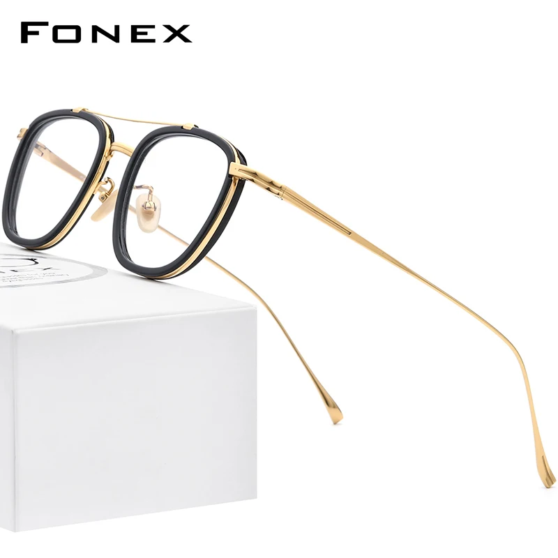 

FONEX Acetate Titanium Glasses Men Retro Square Eyeglasses Frame Women 2022 Vintage Eyewear F9025