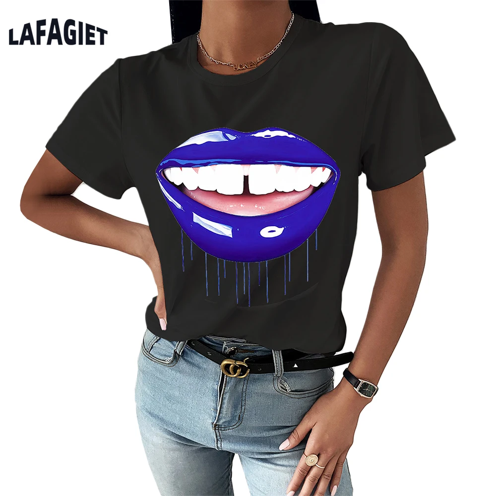 Vrouw Lippen Print T-shirt Harajuku Zomer Tshirts Casual Vrouwelijke Ronde Hals Korte Mouwen Top T-shirt Fashion Nieuwe Dames tops