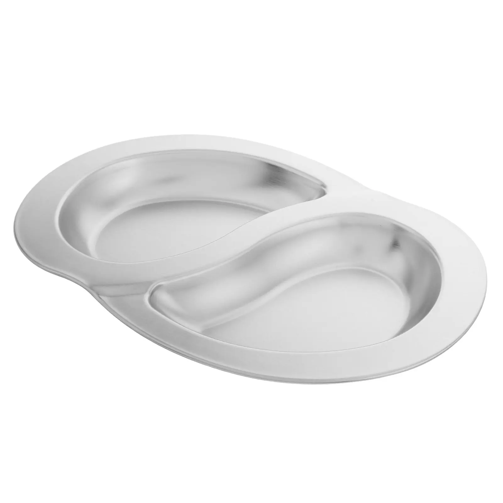 

Поднос для еды из нержавеющей стали с разделителями, для барбекю на открытом воздухе, для кемпинга, тарелка для закусок, S-образный сервировочный поднос с двумя отделениями, тарелка для барбекю