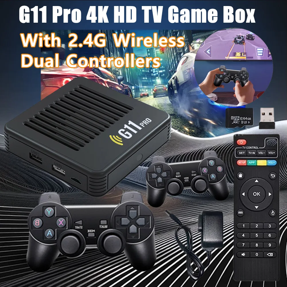 

G11 Pro 4K HD TV Game Box Встроенная 10000 ретро-игр Консоль для видеоигр Портативный игровой плеер с беспроводными двумя контроллерами 2,4G