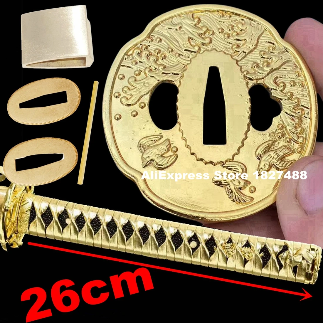 Leather Ito Tsuka Katana Handle Set Alloy Tsuba Menuki Fuchi Kashira Habaki Seppa For Japanese Samurai Sword Customized Fittings