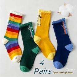 4 Pairs Long Socks Children's Spring Knee Socks Cotton Sporty Socks Boys Girls Knee Socks