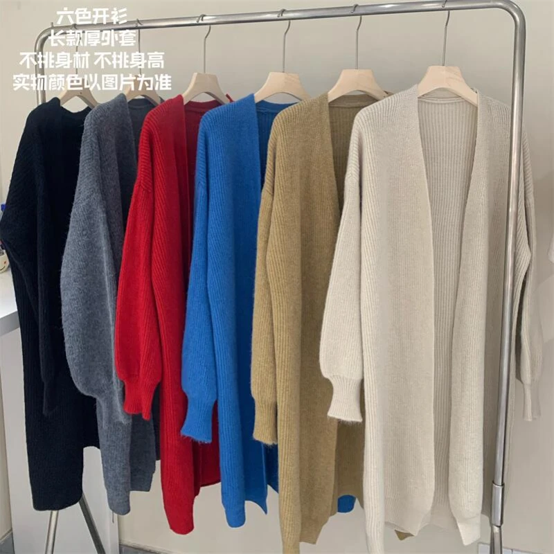 

Women Autumn Winter Cashmere Long Knitted Cardigan Sweater 2022 Female Warm Knitwear Full Sleeve Outerwear Cloak