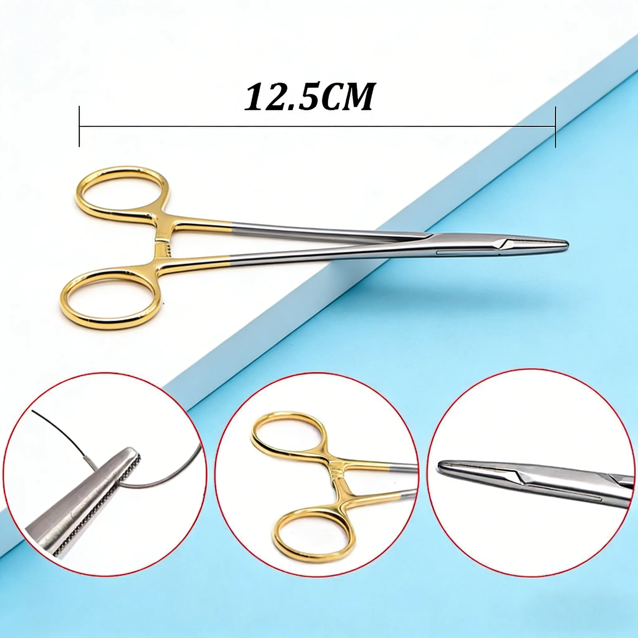 Gold 12.5cm Needle Holder Pliers Mosquito Tweezer Dental Orthodontic Forcep Surgical Instrument for Precision Dental Work