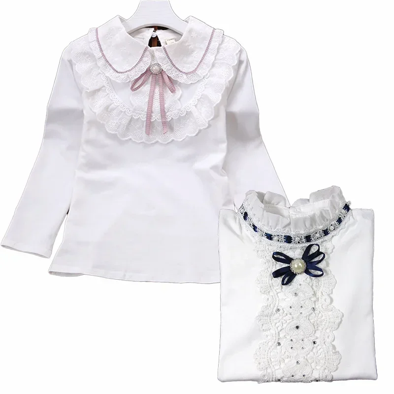 Elegante maglietta da principessa per ragazza, camicetta, vestiti per ragazza, camicia di pizzo, abbigliamento bianco per ragazze adolescenti, abiti