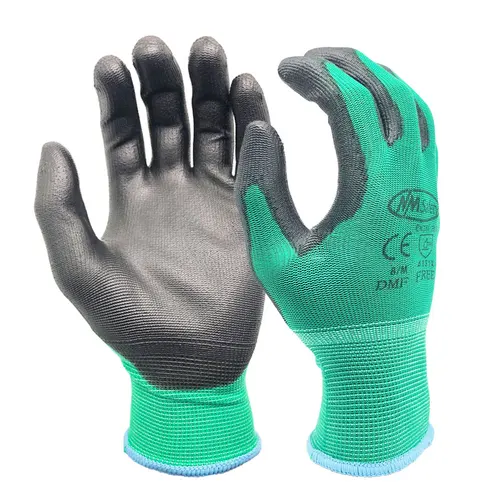 Imagen 2 del producto 24 piezas/12 pares de guantes de trabajo de seguridad guantes de algodón de nailon Pu negro guantes de trabajo de protección Industrial proveedor de marca NMSafety