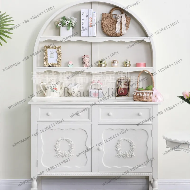 

French retro solid wood carving flower porch cabinet cream style home display locker