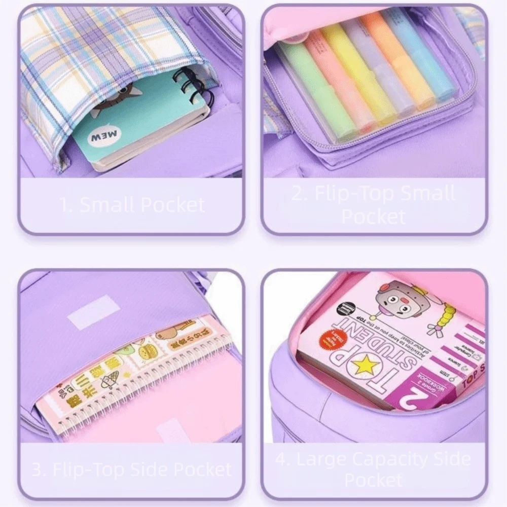 Spine Protection Large Capacity School Backpack Plaid Bow Backpack Checkered Breathable Girls Backpack School