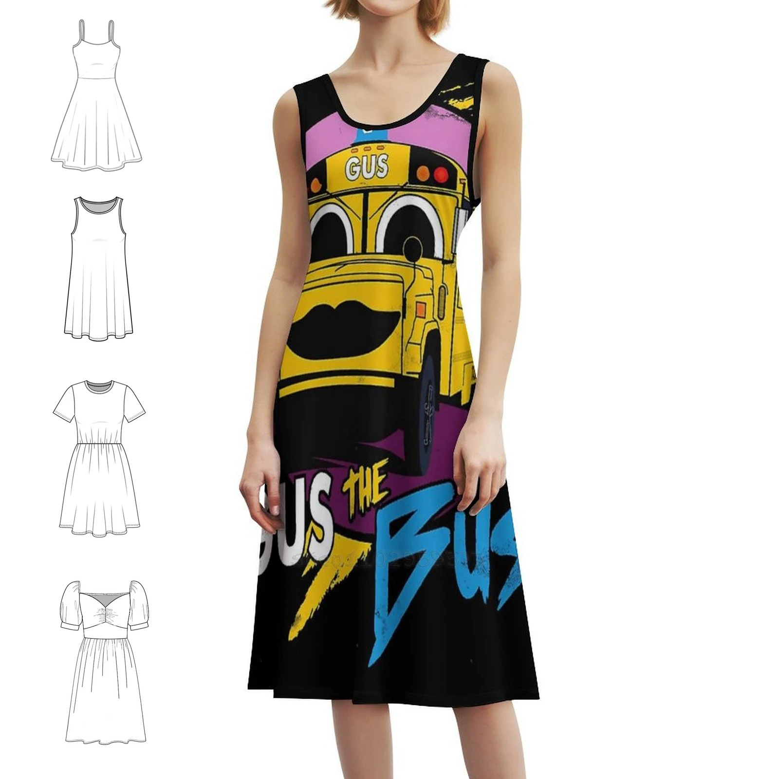 حافلة 1 المرأة الشارع الشهير فستان الحفلات العصرية طباعة نادي الملابس للإناث حافلة Gus حافلة مدرسية Gus فستان