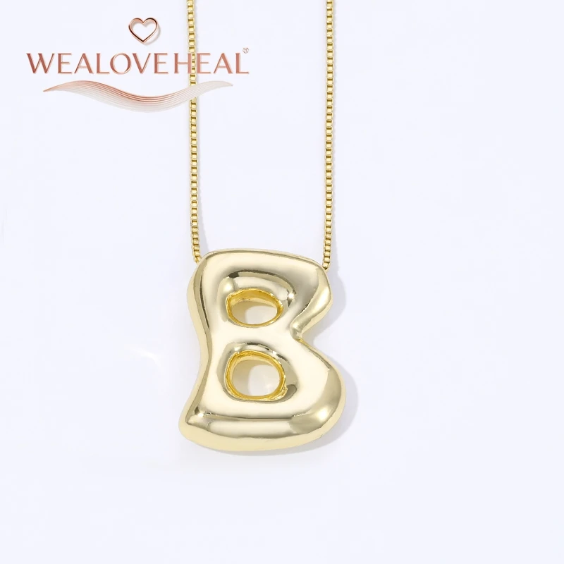 lange kette，halsketten herren，muttertagsgeschenk，schmuck frauen，halskette，18K Vergoldete Messing A-Z Ballon-Buchstaben-Halskette, Puff-Buchstaben-Anhänger, Klobiger Glänzender Personalisierter Namens-Alphabet-Schmuck – Detail 20