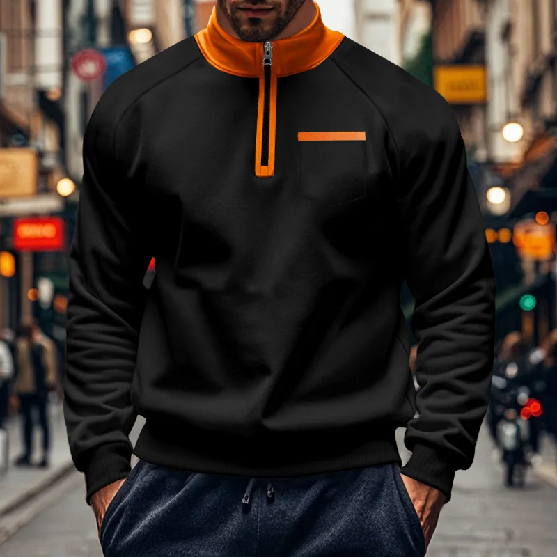 Men-Fleece-Lined-Half-Zip-Sweatshirt-Stand-Collar-Color-Block-Pocket-Pullover-Autumn-Winter-Loose-Casual-Warm-Long-Sleeve-Tops