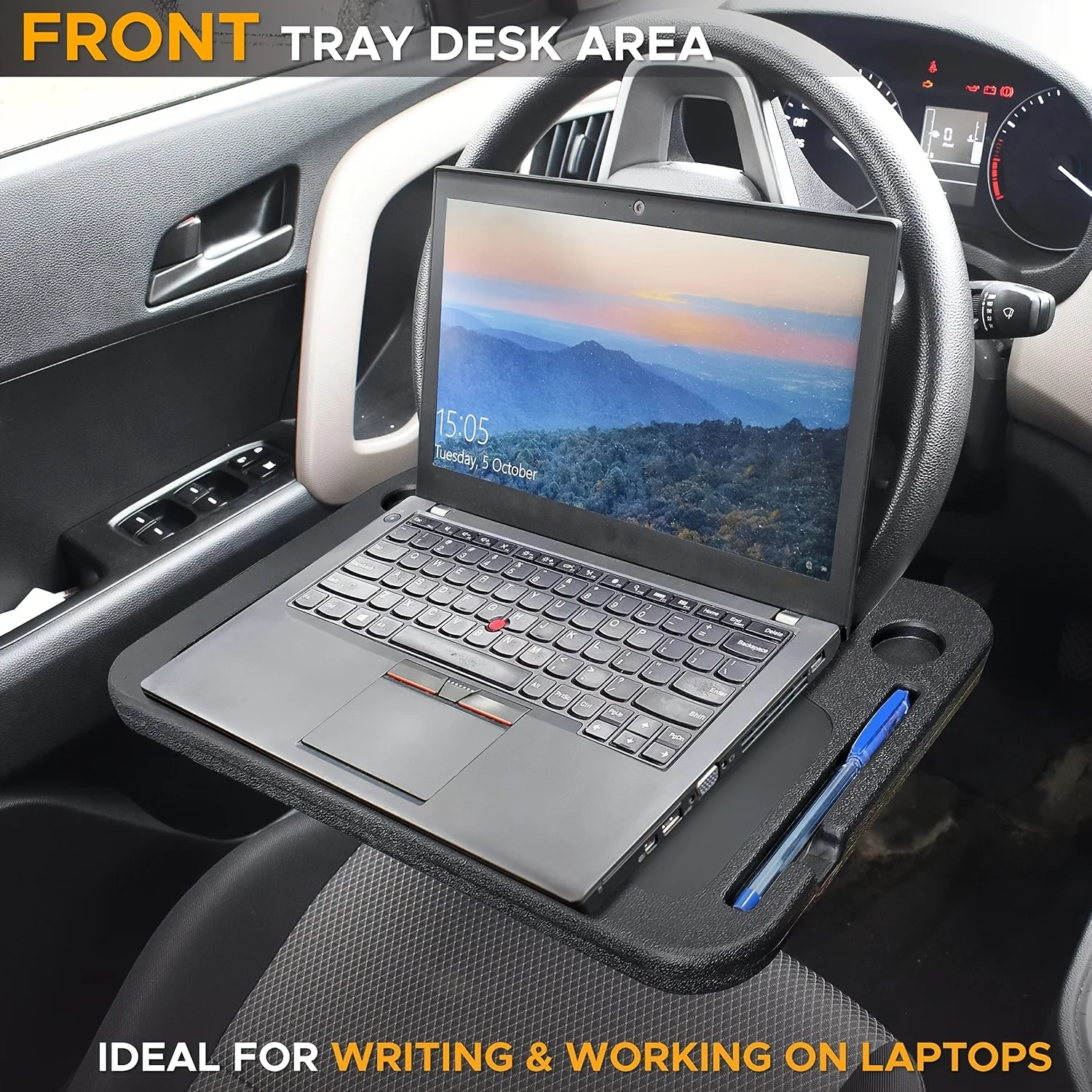 

Car Steering Wheel Desk Tray – 2-Side Use Laptop & Food Holder for Car Work & Dining