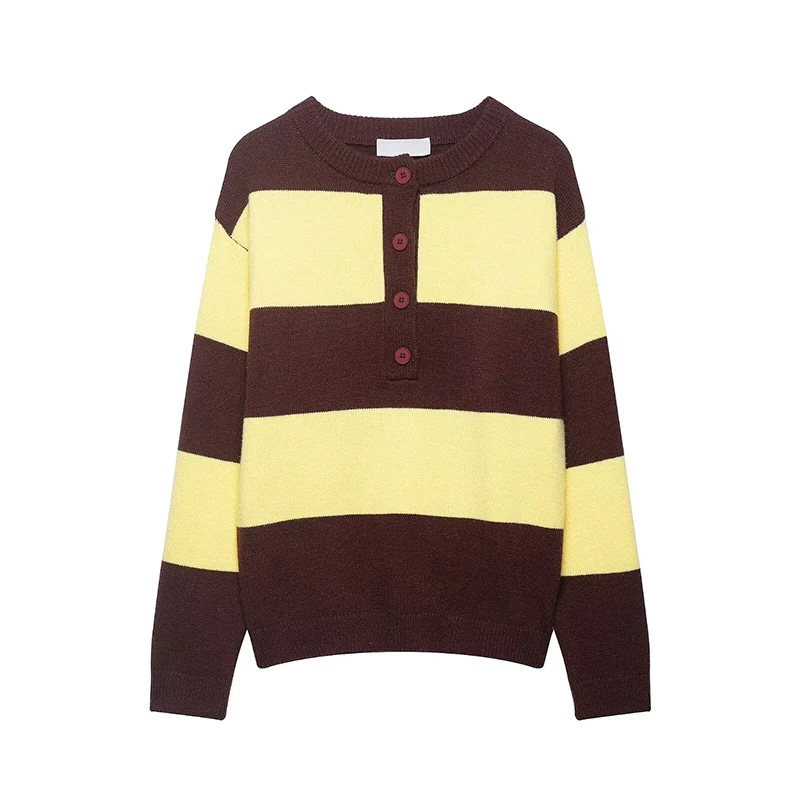 

YENKYE Spring 2026 Women Long Sleeve O Neck Striped Knit Sweater Casual Pullover Tops