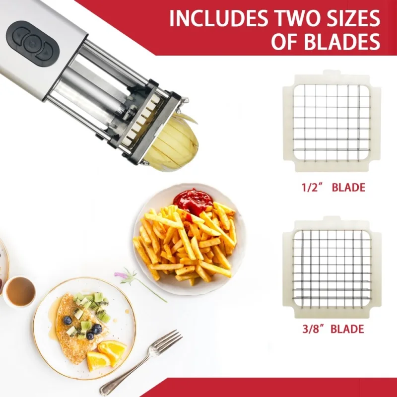 Electric French Fry Cutter With 1/2 & 3/8 Inch Blade Stainless Steel Vegetable Potato Carrot Apple For Commercial Household