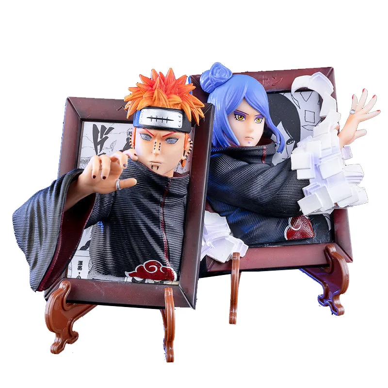 Naruto Anime GK Pain and Konan Action Figures Akatsuki Photo Frame Exquisite Ornaments Toys Collectible Model Gifts for Kids