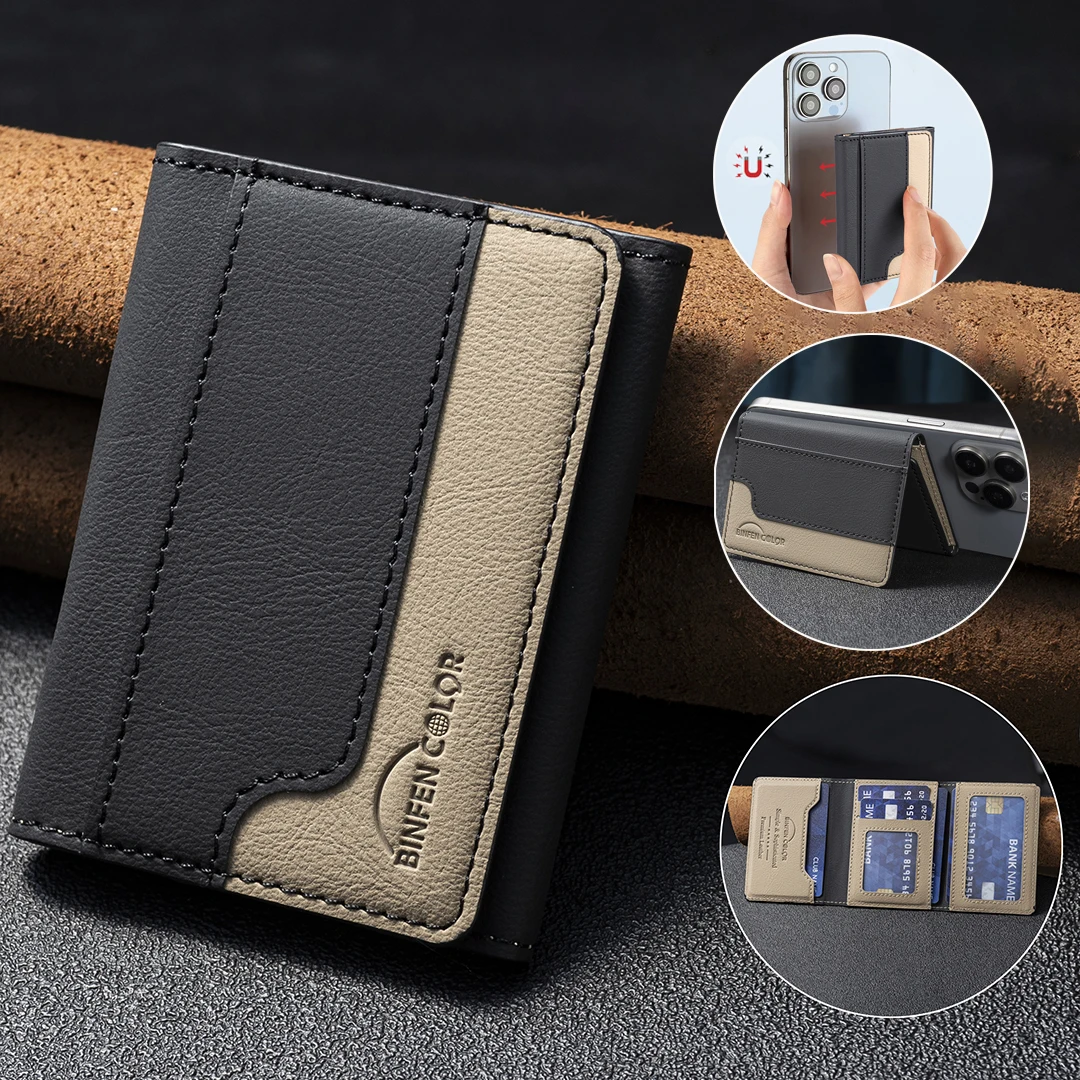 Premium Sle Leather Wallet Magnetic Bracket for IPhone 18 pro max 17 Pro for Magsafe Credit Card ID Card Kickstand Card Holder