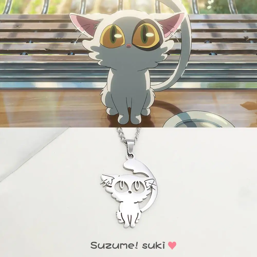 Fashion Daijin Cat Pendant Necklace For Women Men Anime Suzume No Tojimari Titanium Steel Jewelry New Cosplay Couple Accessories