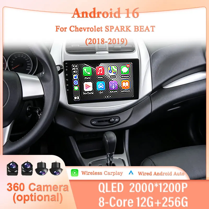 Lecteur vidéo et audio pour Chevrolet SPARK BEAT 2018-2019, écran tactile 9 pouces, système intelligent Android 16, Bluetooth 4G, sans 2 DIN