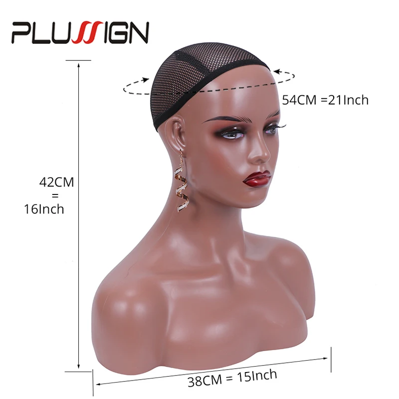 Parrucca testa di manichino con spalle 1 pz + cappuccio antiscivolo in Silicone 1 pz Plussign testa realistica per gioielli parrucca cappello Display