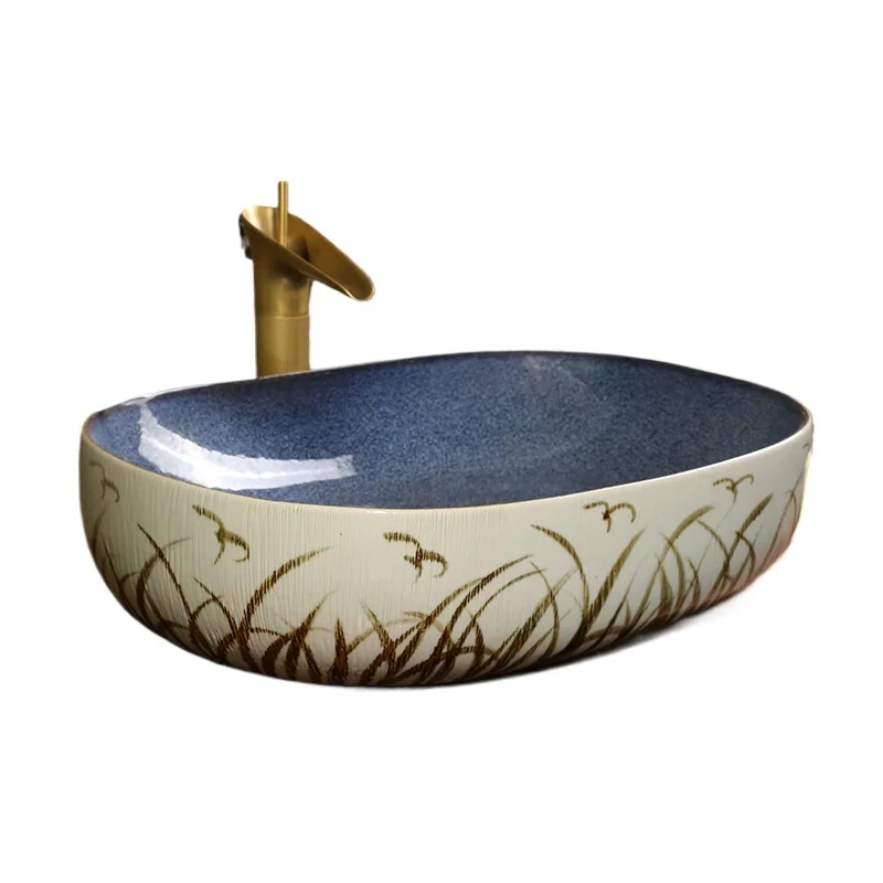 

Reed retro art stage basin oval ceramic antique stage basin hotel home