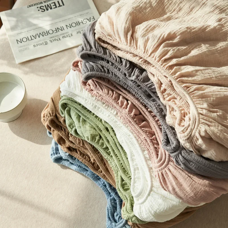 100% Cotton Crinkle Muslin Fitted Crib Sheet,Cloud-Like Softness Superior Breathability, Relaxed Texture for Resort and Home