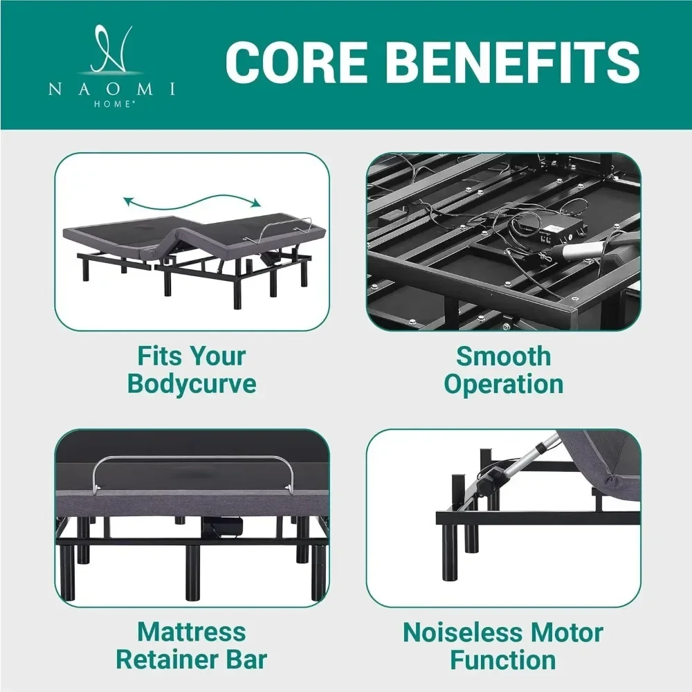 Bed Frame with Lumbar Support & Head Tilt, Foot Incline, Back & Leg Massage, USB Ports, Massage Bed with Wireless Remote image 4