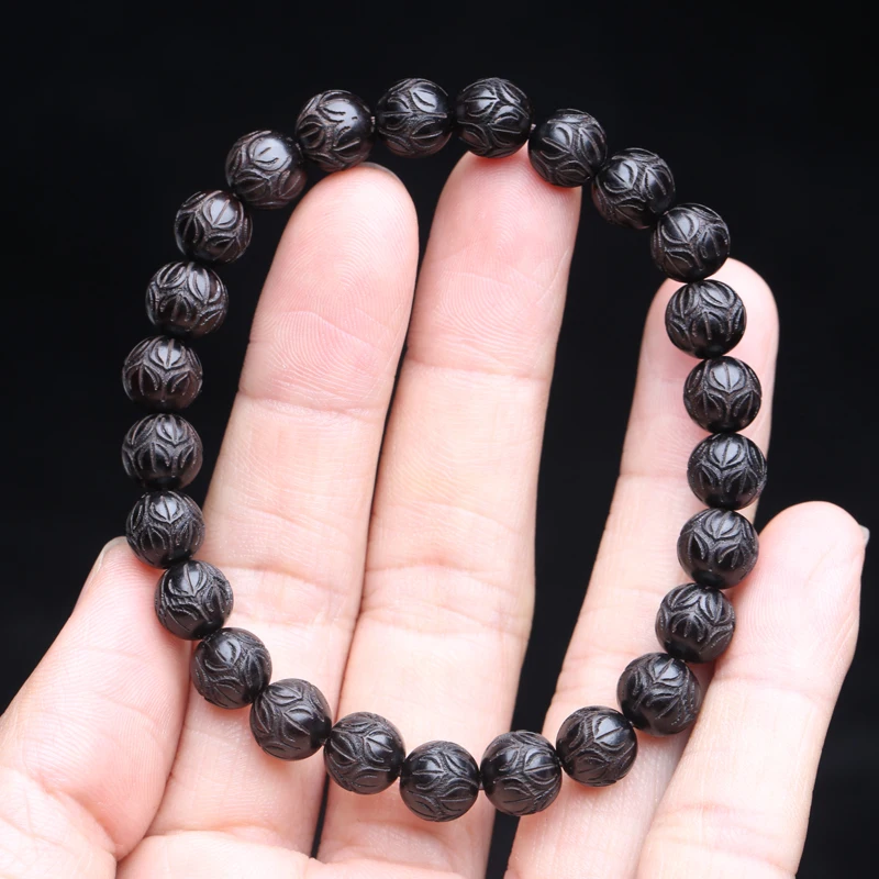 Lucky ebony bracelet Buddha Beads 8mm trumpet string Lotus beads Fashion Accessories men\'s and women\'s elastic bracelet necklace