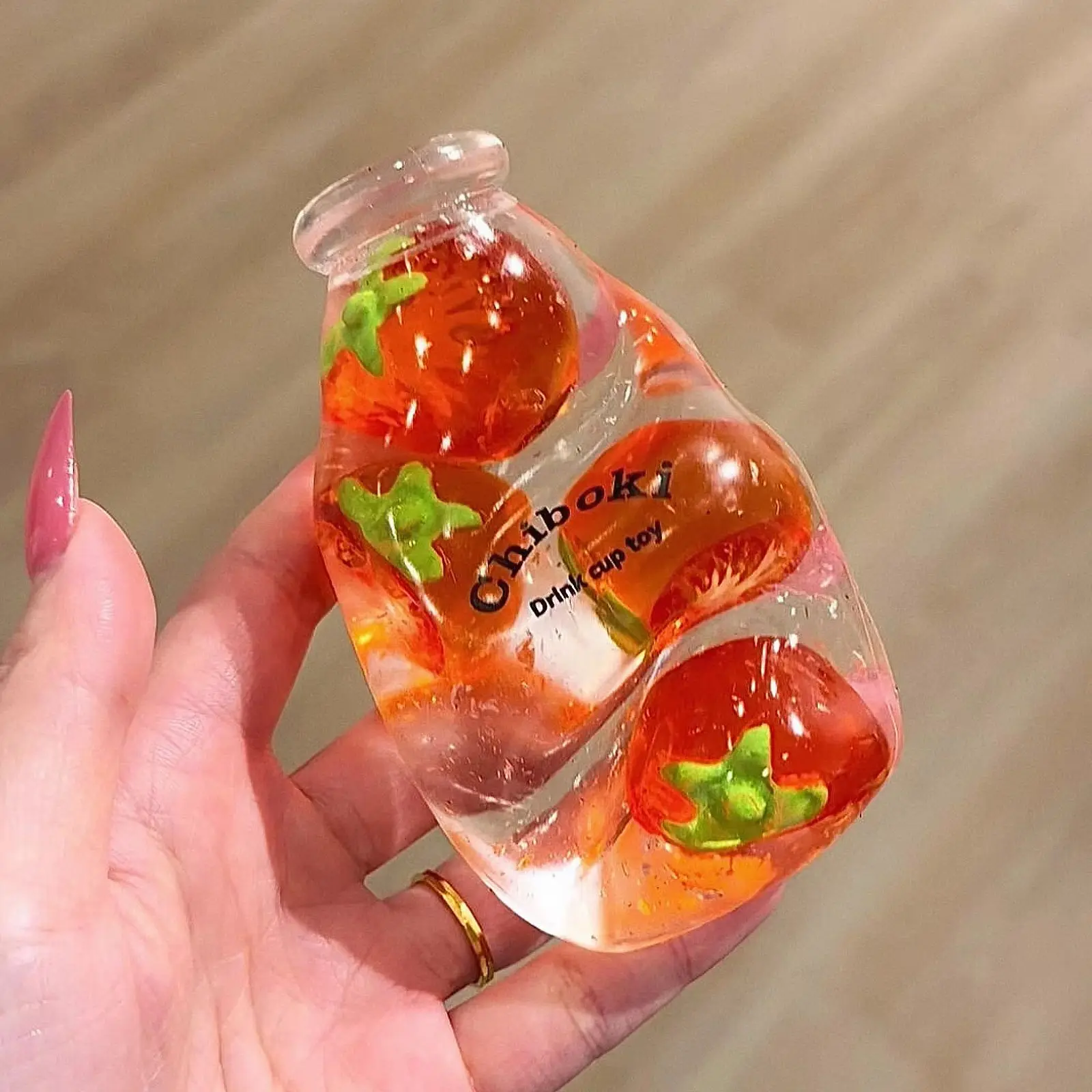 Fruit Bottle Squeeze Ball Glass Hard Candy Milk Bottle Stress Ball Gel-Texture Squishy ASMR Anti Stress Fidget Toys for Adults