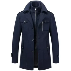 Winter Mens Woollen Jacket High-quality Business Casual Jackets Male Long Style Stand Collar Solid Color Thicken Warm Wool Coats