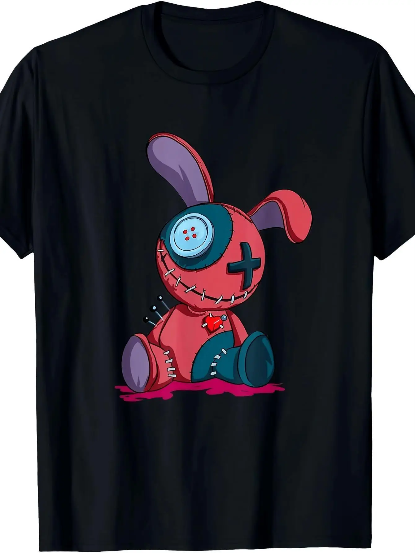 

Мужская футболка с жутким розовым кроликом и очками на Хэллоуин — черная футболка с рисунком ужасов для взрослых, которую можно стирать в машине, стандартная посадка