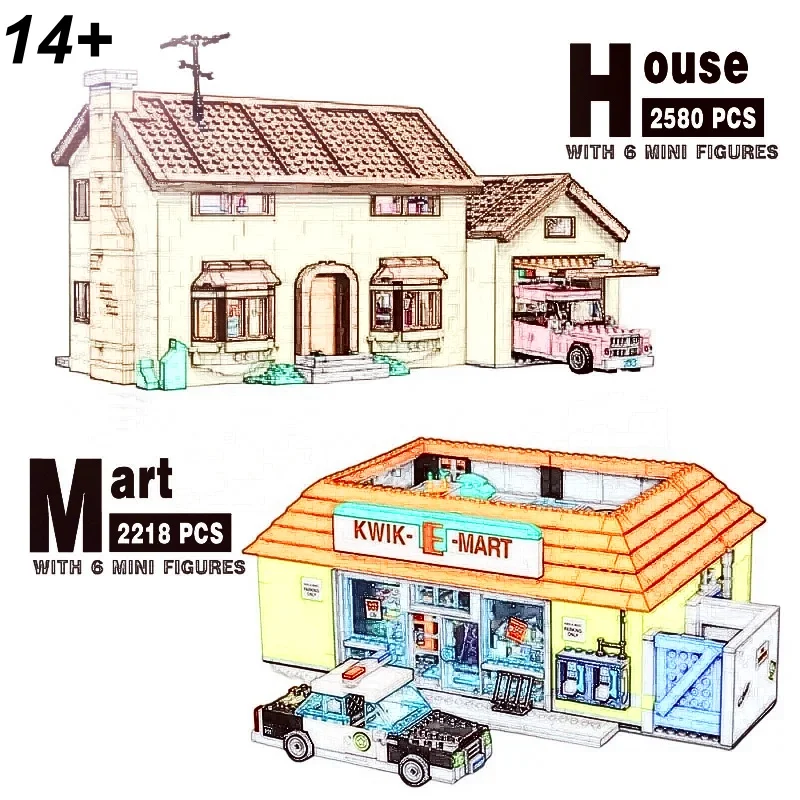 In stock Simpson House and Supermarket Model Building Blocks DIY Architectural Models Birthday Christmas Gifts