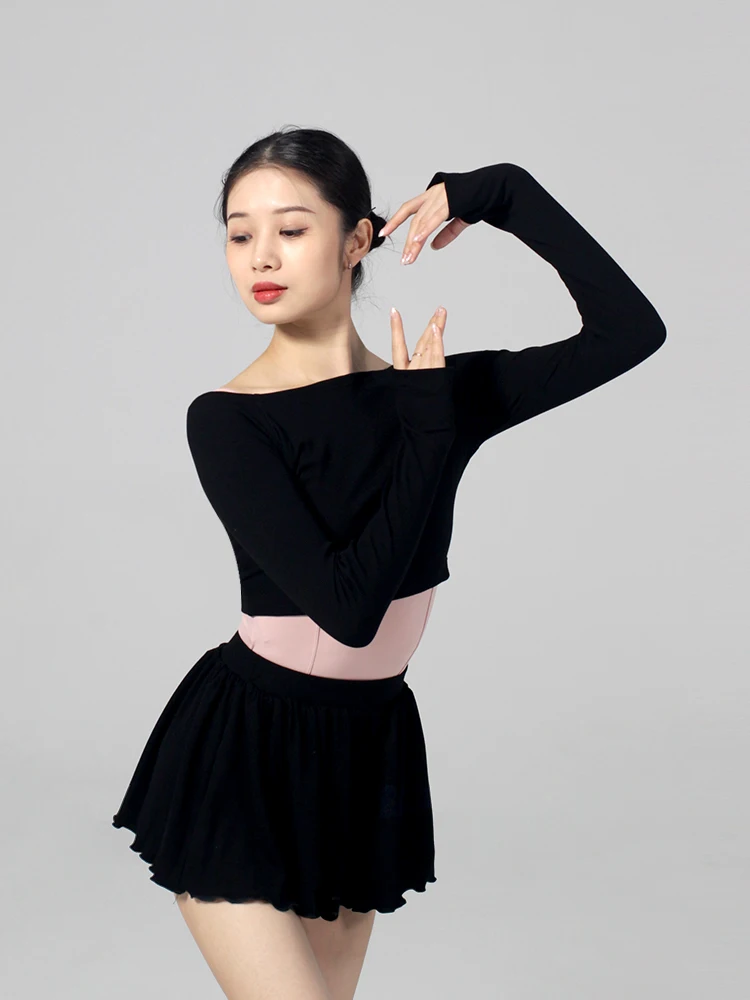 Costume d'entraînement de Ballet pour adultes, tricot, examen pour femmes, haut et short de danse modernes à manches longues
