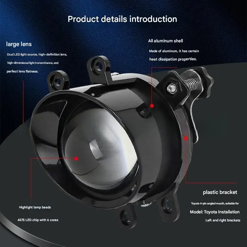 110W 3-Inch LED Fog Light for Toyota 4-Pin Slant Lens Tri-Color Bi-Beam Car Fog Lamp Ultra Bright Waterproof