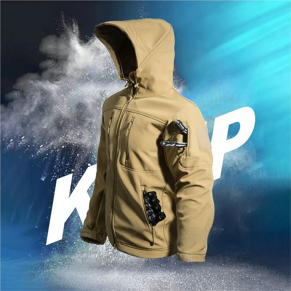 

Men's Winter Softshell Suit Sharkskin Fleece Lined Warm Tactical Jacket 4 Zipper Design Outdoor Fishing Hiking Hunting Gear