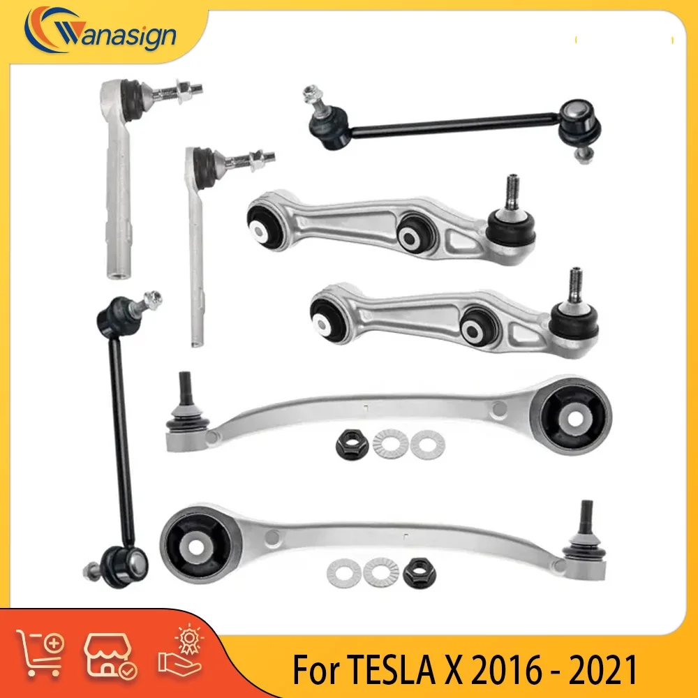 Chassis Parts 8pc Front Lower Forward Rearward Control Arms Outer Tie Rods Suspension Kit For TESLA X 2016 - 2021 All Models