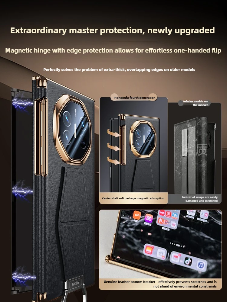 Luxury Genuine Leather for Huawei Mate XTs Case New Wristband Ring Stand Anti-drop Smart Window Full Flip Case for Huawei Mate X
